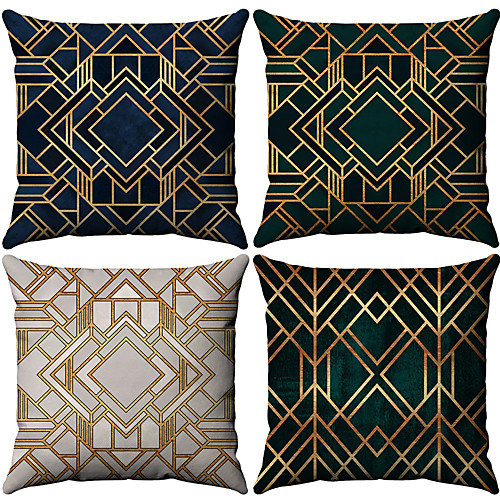 

Set of 4 Cotton / Linen Pillow Case, Geometic Fashion Printing Geometric Throw Pillow