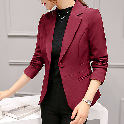 

Women's Blazer Solid Colored Spandex / Polyester Coat Tops White / Black / Blushing Pink