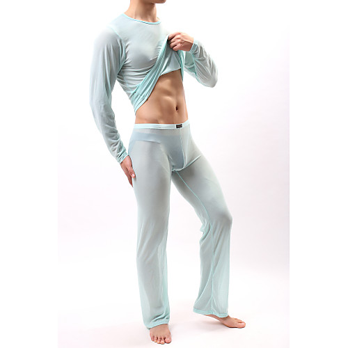 

All Mesh Super Sexy Suits Nightwear Solid Colored Light Blue Khaki Royal Blue L XL XXL / Round Neck