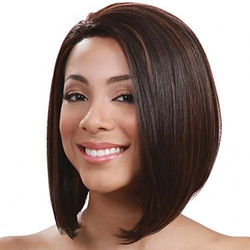 

Synthetic Wig kinky Straight Bob Side Part Wig Medium Length Black / Gold Brown / Burgundy Synthetic Hair 16 inch Women's Fashionable Design Smooth Women Blonde Brown
