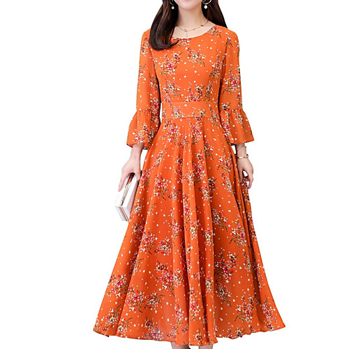

Women's Maxi Swing Dress - Half Sleeve Floral Print Black Red Yellow M L XL XXL XXXL