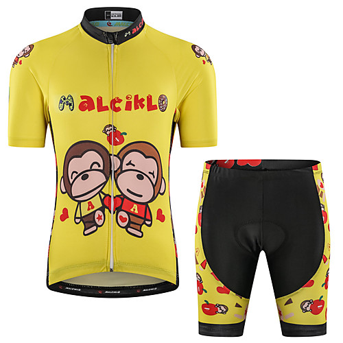 

Malciklo Boys' Girls' Short Sleeve Cycling Jersey with Shorts - Kid's Lycra GoldenSilver Floral Botanical Bike Clothing Suit UV Resistant Breathable Quick Dry Moisture Wicking Reflective Strips