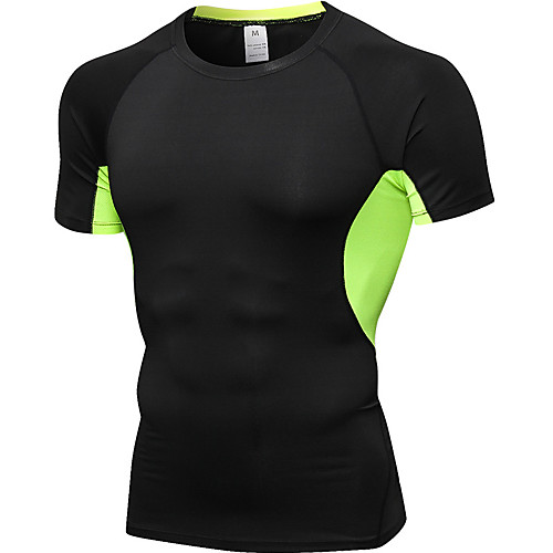 

Men's Patchwork Elastane Running T-Shirt Compression Shirt Crew Neck Fitness Gym Workout Breathable Quick Dry Sweat-wicking Sportswear Base layer Compression Clothing Short Sleeve Activewear Stretchy