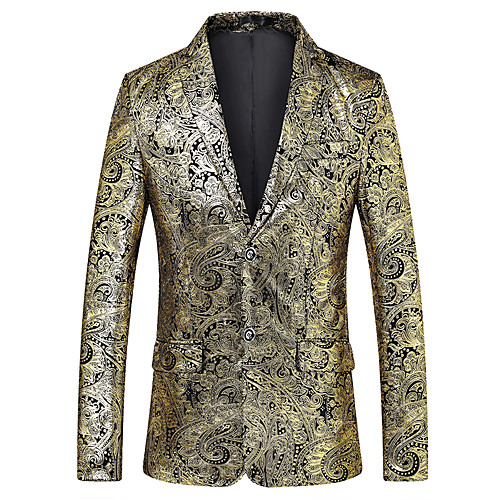 

Gold Paisley Regular Fit Polyester Men's Suit - Notch lapel collar