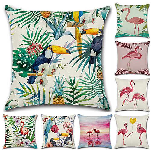 

1 pcs Cotton / Linen Pillow Cover, Flamingo 3D Print Casual Fashion Throw Pillow