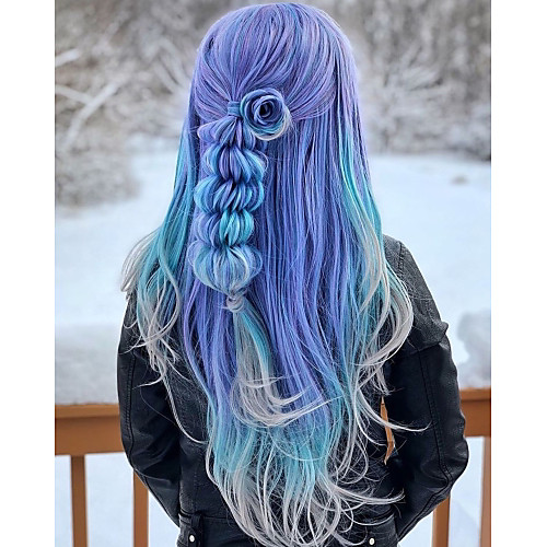 

Synthetic Lace Front Wig Wavy Layered Haircut Lace Front Wig Medium Length Purple / Blue Synthetic Hair 26 inch Women's Women Youth Blue