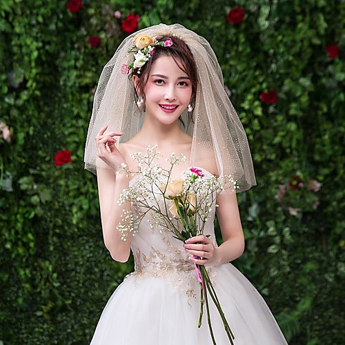 

Two-tier Lace Wedding Veil Shoulder Veils with Dot Lace / Tulle / Drop Veil