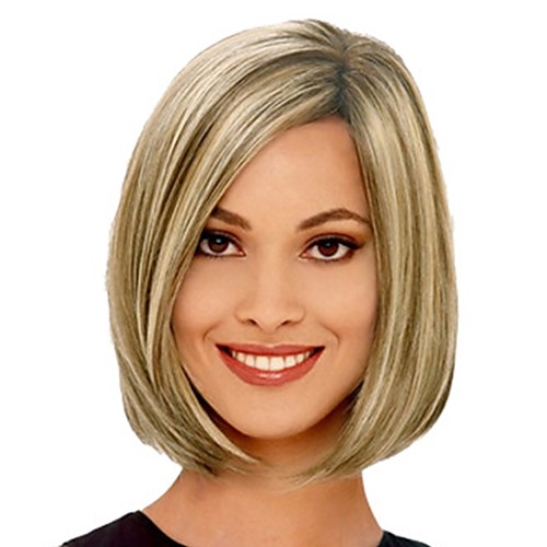 

Synthetic Wig Bangs kinky Straight Bob Side Part Wig Blonde Short Black / Gold Synthetic Hair 14 inch Women's Fashionable Design Smooth Women Blonde