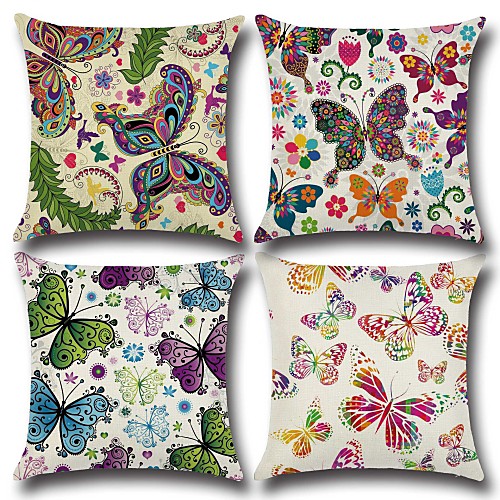 

Set of 1 Cotton / Linen Pillow Cover, Butterfly 3D Print Casual Fashion Throw Pillow