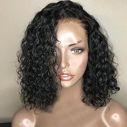 

Human Hair Lace Front Wig Bob Short Bob style Brazilian Hair Curly Wavy Black Wig 130% Density with Baby Hair Natural Hairline For Black Women 100% Virgin 100% Hand Tied Women's Short Human Hair Lace