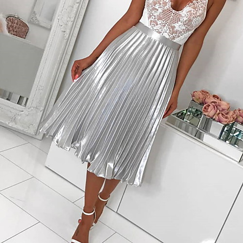 

Women's A Line Skirts - Solid Colored Pleated Blushing Pink Silver S M L