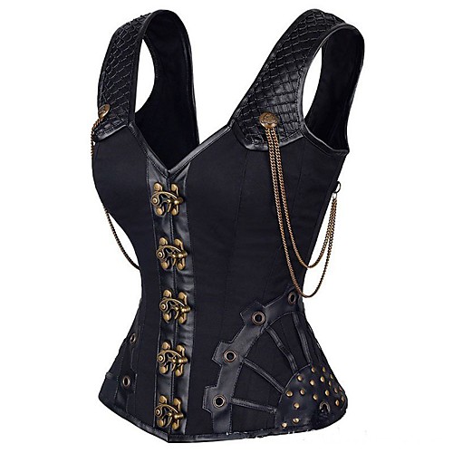 

Women's Buckle Overbust Corset - Geometric / British, Modern Style / Basic Black Orange S M L
