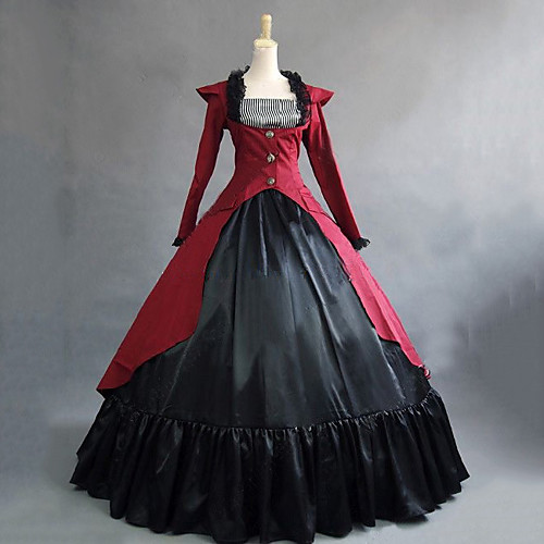 

Maria Antonietta Princess Lolita Vintage Rococo Dress Cosplay Costume Prom Dress Female Japanese Cosplay Costumes Black / Red / Fuchsia Patchwork Petal Sleeve Long Sleeve Maxi Long Length