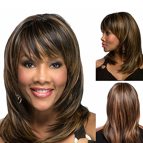 

Synthetic Wig Bangs kinky Straight Bob Free Part Wig Medium Length Brown / Burgundy Synthetic Hair 14 inch Women's Fashionable Design Smooth Women Brown / Ombre Hair