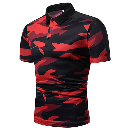 

Men's Polo Color Block Camo / Camouflage Print Tops Black Red Navy Blue