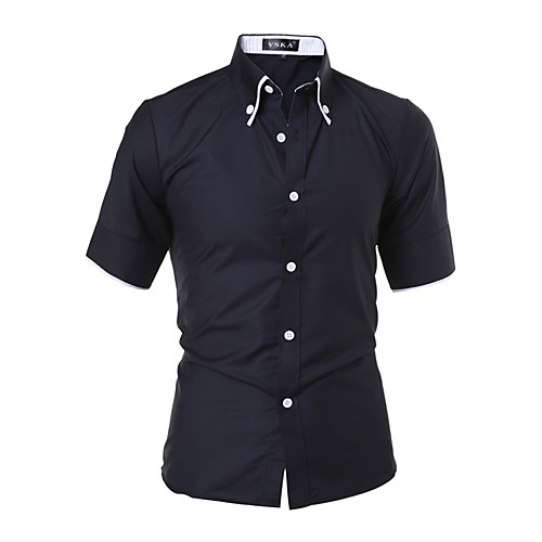 

Men's Striped Solid Colored Patchwork Shirt - Cotton Classic Collar White / Black