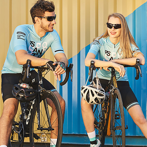 

SANTIC Men's Women's Couple's Short Sleeve Cycling Jersey Polyester Spandex Sky Blue Bike Jersey Top Mountain Bike MTB Road Bike Cycling Breathable Quick Dry Reflective Strips Sports Clothing Apparel