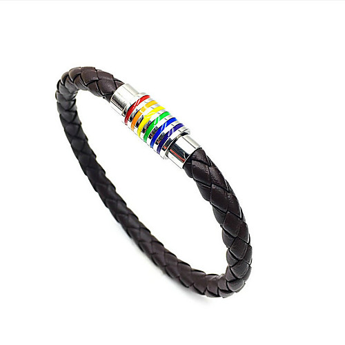 

Men's Women's Leather Bracelet Braided Magnetic Rainbow LGBT Pride Classic PU Leather Bracelet Jewelry Brown For Party Gift Club Promise Festival / Titanium Steel