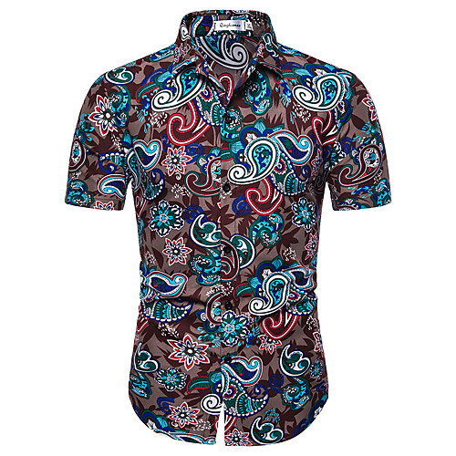 

Men's Floral Geometric Print Shirt - Cotton Wine