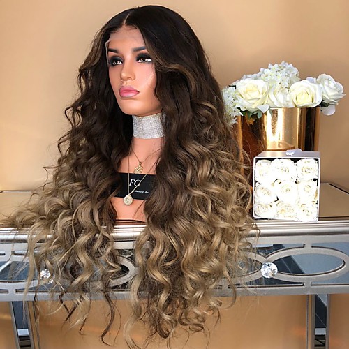 

Synthetic Wig Body Wave Asymmetrical Wig Long Ombre Brown Synthetic Hair 27 inch Women's Best Quality Middle Part Brown