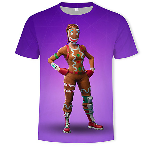 

Men's Color Block 3D Cartoon T-shirt Print Tops Round Neck Lavender