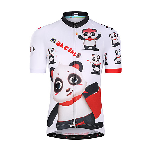 

Malciklo Boys' Girls' Short Sleeve Cycling Jersey - Kid's White Cartoon Panda Bike Top Mountain Bike MTB Road Bike Cycling UV Resistant Breathable Quick Dry Sports Clothing Apparel / Moisture Wicking
