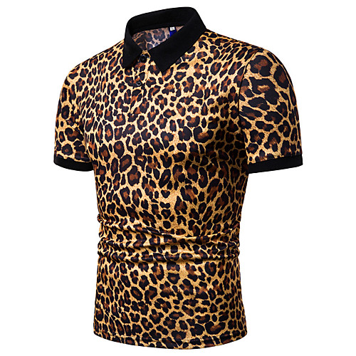

Men's Polo Other Prints Leopard Print Short Sleeve Daily Tops Basic White Yellow Navy Blue