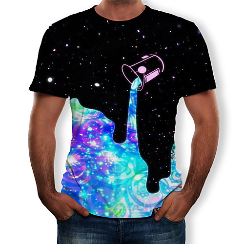 

Men's Galaxy Print T-shirt Round Neck Black