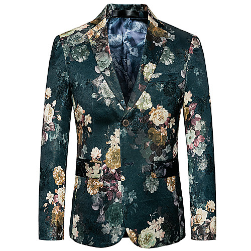

Green Floral Regular Fit Rayon / Polyester Men's Suit - Notch lapel collar / Plus Size