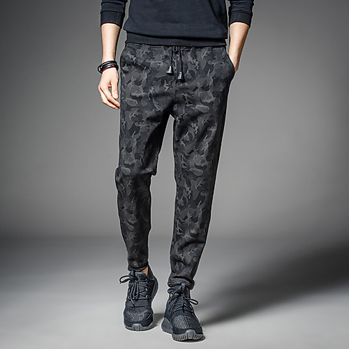 

Men's Sporty Chinos Pants Print Full Length Classic Black