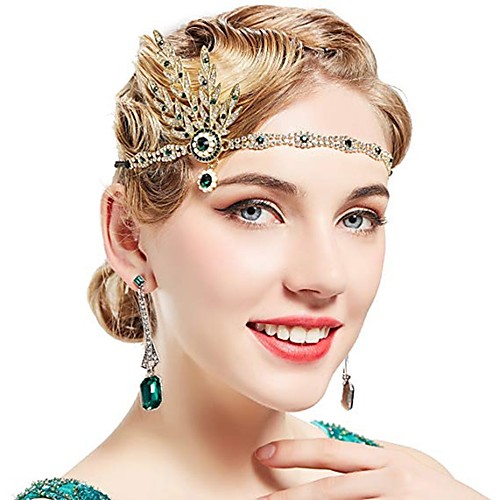 

Charleston Floral Vintage 1920s The Great Gatsby Flapper Headband Women's Feather Costume Black / Emerald Green / Golden Vintage Cosplay Festival
