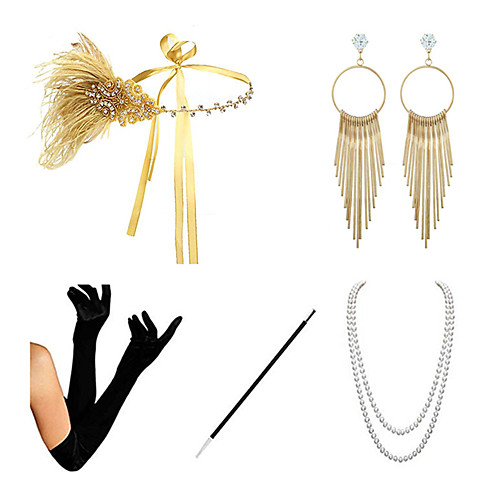

Charleston Vintage 1920s The Great Gatsby Costume Accessory Sets Flapper Headband Women's Feather Costume Necklace Earrings Set Golden / BlackGolden / RedGolden Vintage Cosplay Festival / Gloves