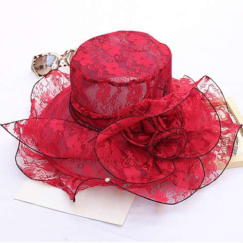 

Women's Kentucky Derby Party Lace Sun Hat-Solid Colored Gray Wine Khaki