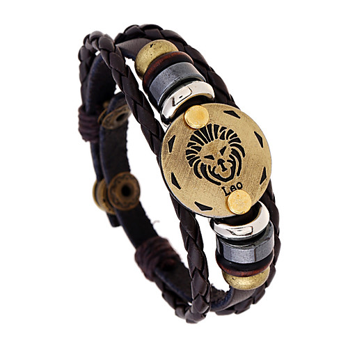 

Men's Leather Bracelet Yoga Virgo Taurus Pisces Punk Leather Bracelet Jewelry Brown For Daily Festival