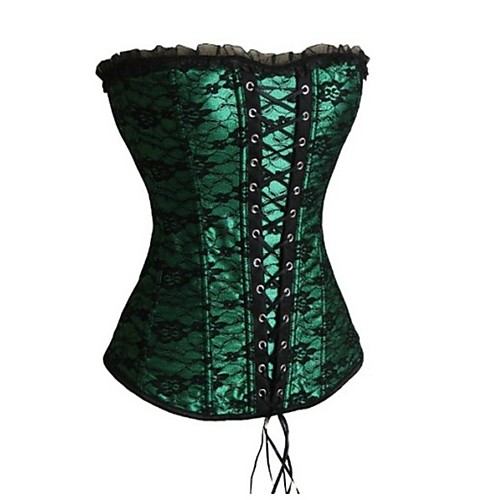 

Women's Lace Up Overbust Corset - Embroidery / Lace Printing, Modern Style / Basic Black White Purple S M L