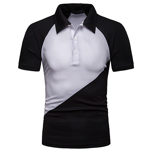 

Men's Polo Color Block Short Sleeve Daily Tops Black Blue Navy Blue