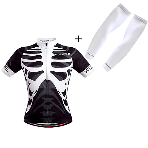 

WOSAWE Men's Women's Short Sleeve Cycling Jersey Polyester White Black Skeleton Bike Jersey Breathable Sports Skeleton Mountain Bike MTB Road Bike Cycling Clothing Apparel / Micro-elastic