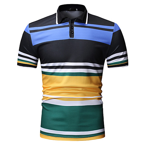 

Men's Color Block Black & White Print Polo Business Work Black / Navy Blue