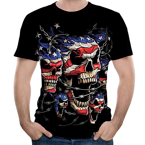 

Men's T shirt 3D Skull Print Short Sleeve Daily Tops Black