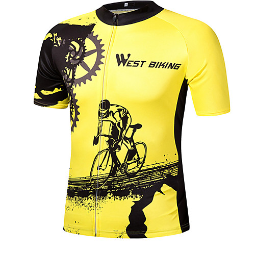 

Men's Short Sleeve Cycling Jersey Spandex Yellow Bike Jersey Top Mountain Bike MTB Road Bike Cycling Breathable Quick Dry Sports Clothing Apparel / Micro-elastic / SBS Zipper