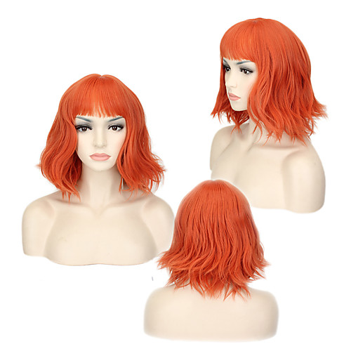

Synthetic Wig Wavy Minaj Bob With Bangs Wig Short Orange Synthetic Hair 14INCH Women's Adjustable Heat Resistant Classic Dark Brown Gold Blonde Ombre