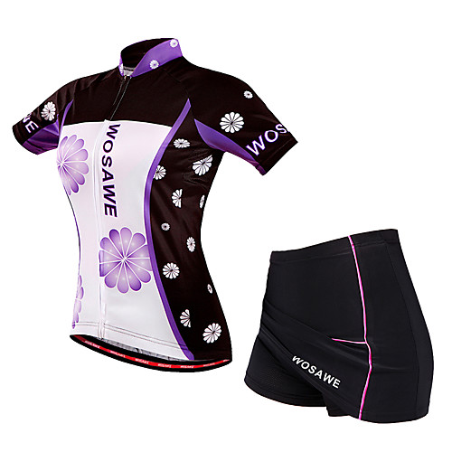 

WOSAWE Women's Short Sleeve Cycling Jersey with Skirt Elastane Violet Floral Botanical Bike Breathable Sports Mesh Mountain Bike MTB Road Bike Cycling Clothing Apparel / Micro-elastic