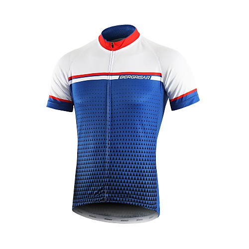 

BERGRISAR Men's Short Sleeve Cycling Jersey Blue / White Bike Jersey Top Mountain Bike MTB Road Bike Cycling Breathable Quick Dry Reflective Strips Sports Clothing Apparel / Micro-elastic / Triathlon