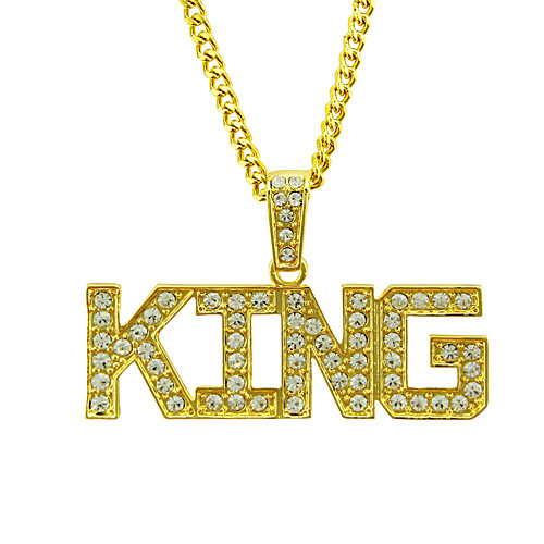 

Men's Crystal Pendant Necklace franco chain Letter European Trendy Rock Fashion Chrome Gold Silver 76 cm Necklace Jewelry 1pc For Daily Carnival Street