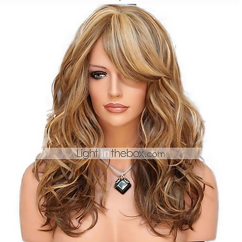 

Synthetic Wig Curly With Bangs Wig Blonde Medium Length Light golden Light Brown Black / Red Synthetic Hair 60 inch Women's curling Blonde Brown