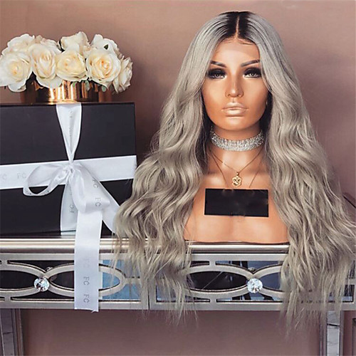 

Synthetic Wig Deep Wave Middle Part Wig Long Grey Synthetic Hair 28 inch Women's Color Gradient Gray