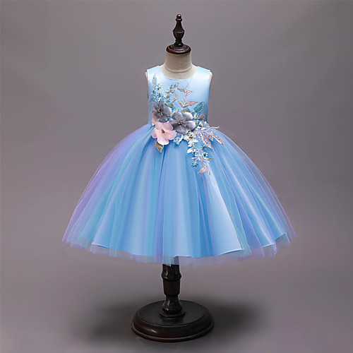 

Princess Knee Length Wedding / Party / Pageant Flower Girl Dresses - Satin / Tulle / Cotton Sleeveless Jewel Neck with Belt / Embroidery / Appliques