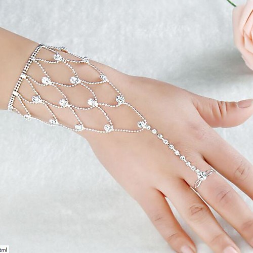 

Women's Ring Bracelet / Slave bracelet Cut Out Precious Fashion Sweet Rhinestone Bracelet Jewelry Silver For Wedding Party Engagement Promise