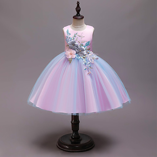 

Princess Knee Length Wedding / Party / Pageant Flower Girl Dresses - Satin / Tulle / Cotton Sleeveless Jewel Neck with Belt / Embroidery / Appliques