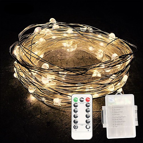 

10m String Lights 100 LEDs SMD 0603 1 13Keys Remote Controller 1pc Warm White White Multi Color Waterproof Creative Cuttable AA Batteries Powered